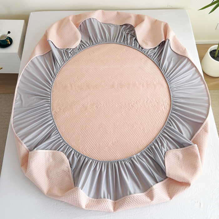 91家纺网 家纺一手货源 找家纺 梵克保罗 2025春夏新款5D席豆豆床笠款凉席席子 简约-粉