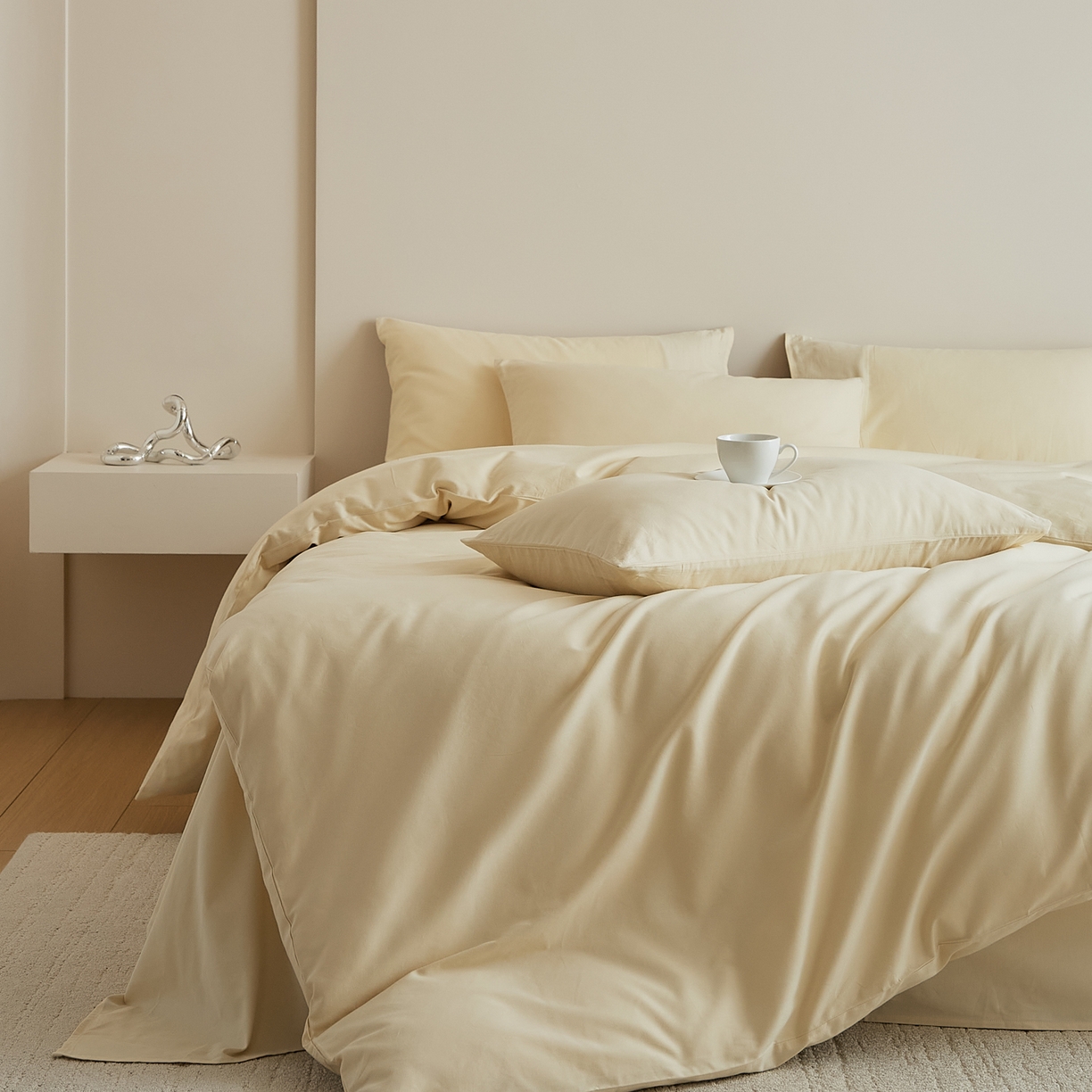 91家纺网 家纺一手货源 找家纺 眷恋家纺 2025新款A类全棉贡缎磨毛双拼色四件套 奶昔