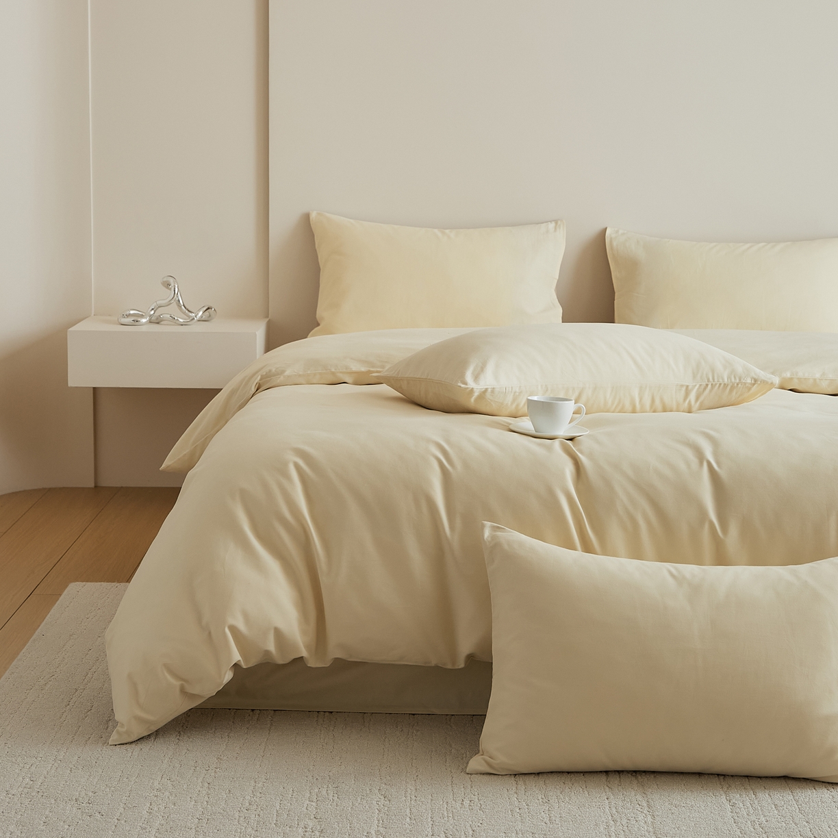 91家纺网 家纺一手货源 找家纺 眷恋家纺 2025新款A类全棉贡缎磨毛双拼色四件套 奶昔