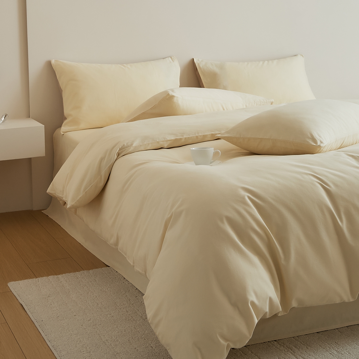 91家纺网 家纺一手货源 找家纺 眷恋家纺 2025新款A类全棉贡缎磨毛双拼色四件套 奶昔