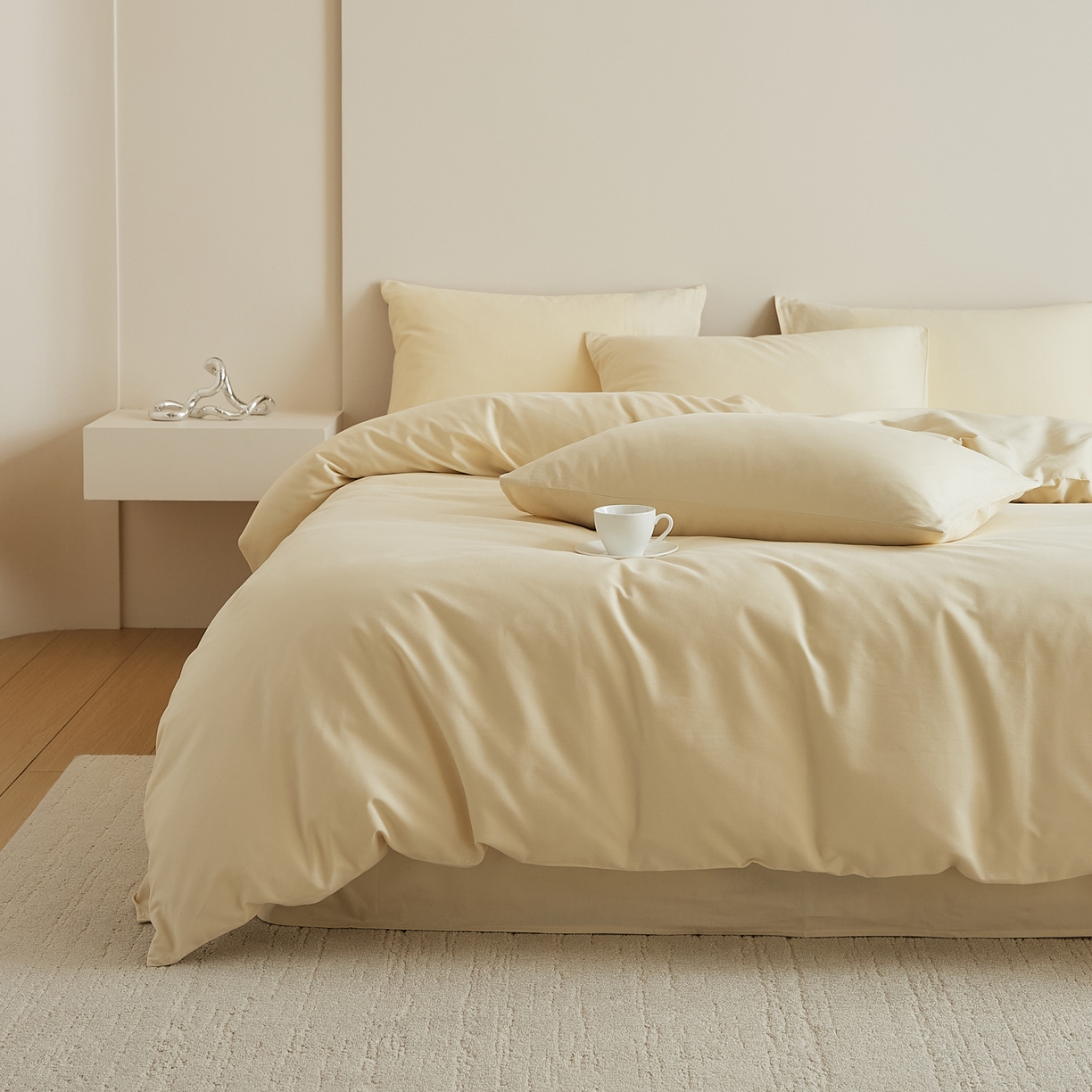 91家纺网 家纺一手货源 找家纺 眷恋家纺 2025新款A类全棉贡缎磨毛双拼色四件套 奶昔