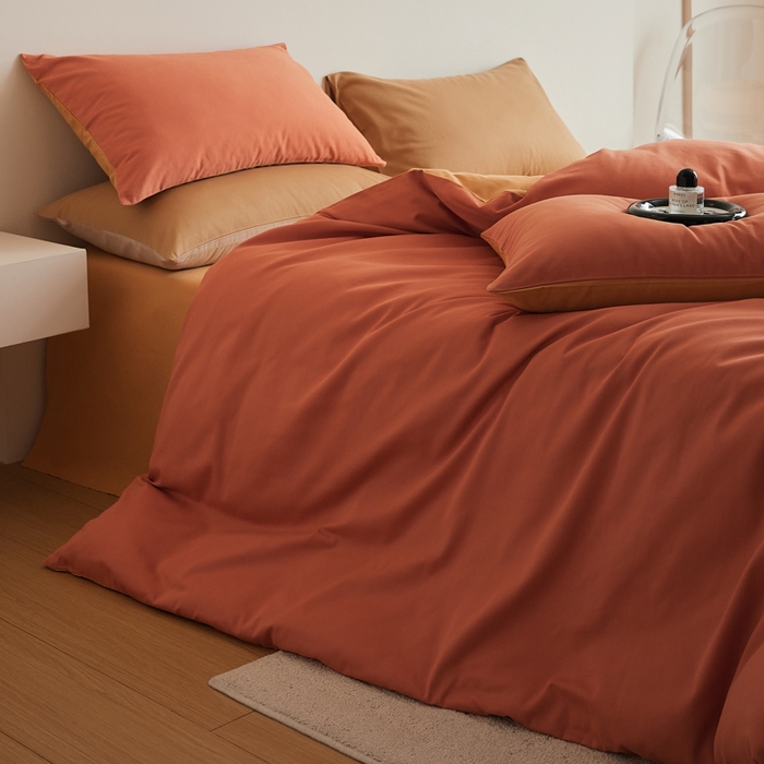 91家纺网 家纺一手货源 找家纺 眷恋家纺 2025新款A类全棉贡缎磨毛双拼色四件套 暖阳