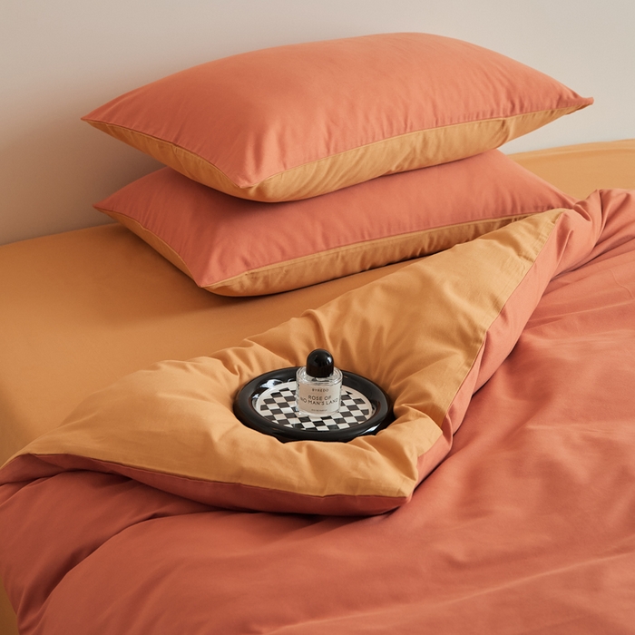 91家纺网 家纺一手货源 找家纺 眷恋家纺 2025新款A类全棉贡缎磨毛双拼色四件套 暖阳