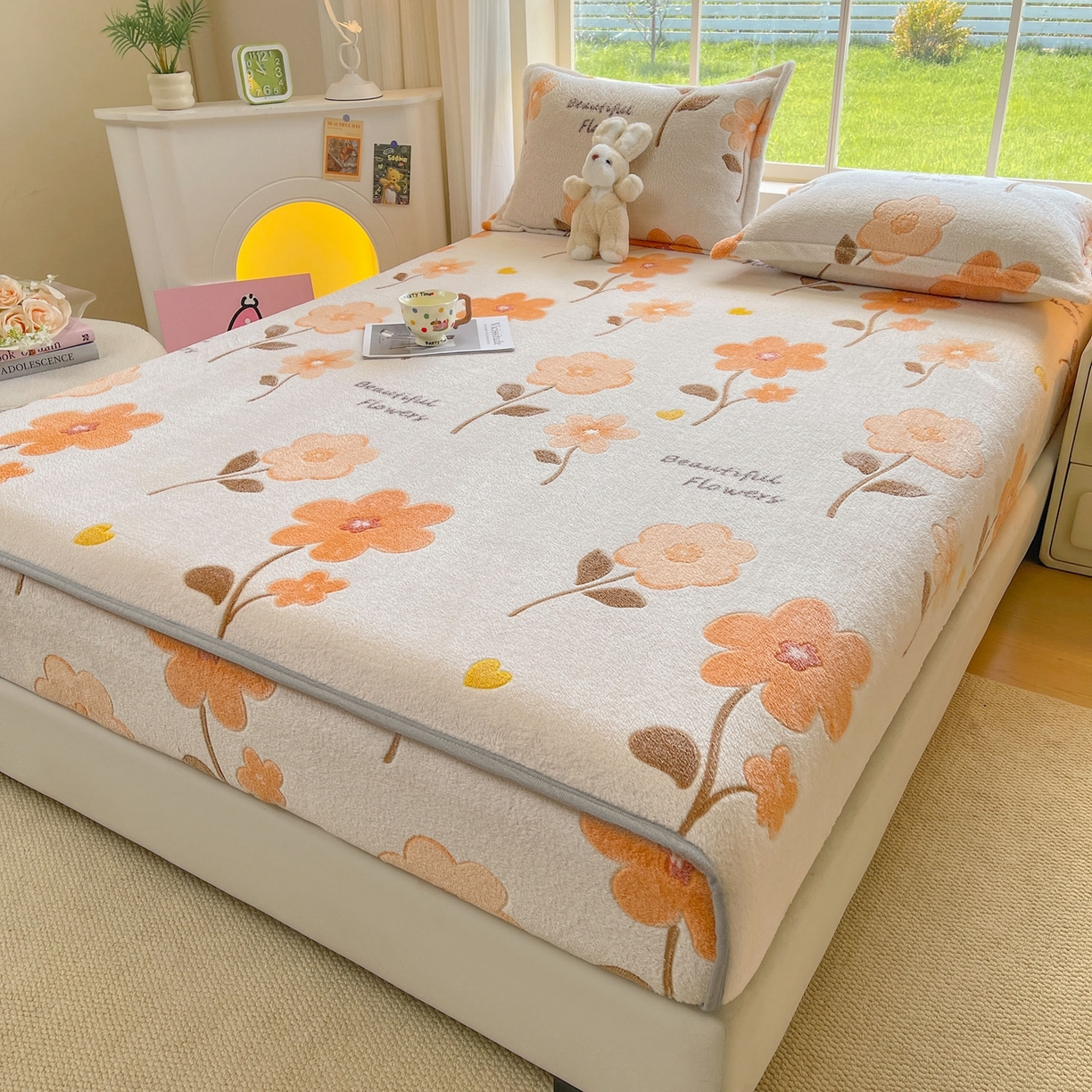 91家纺网 家纺一手货源 找家纺 牵梦萦家纺 2025新款雪花绒立体包边床笠 初夏