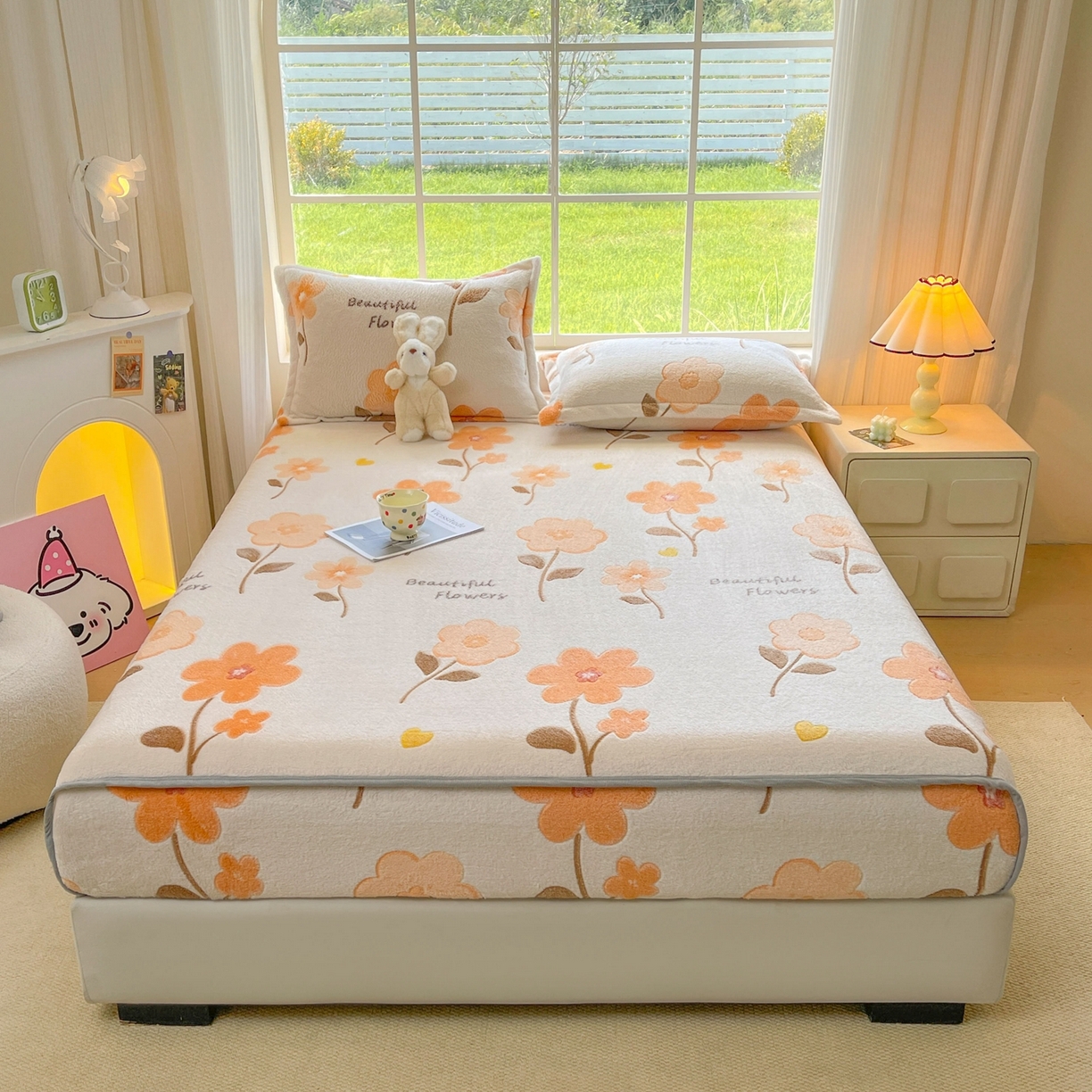 91家纺网 家纺一手货源 找家纺 牵梦萦家纺 2025新款雪花绒立体包边床笠 初夏