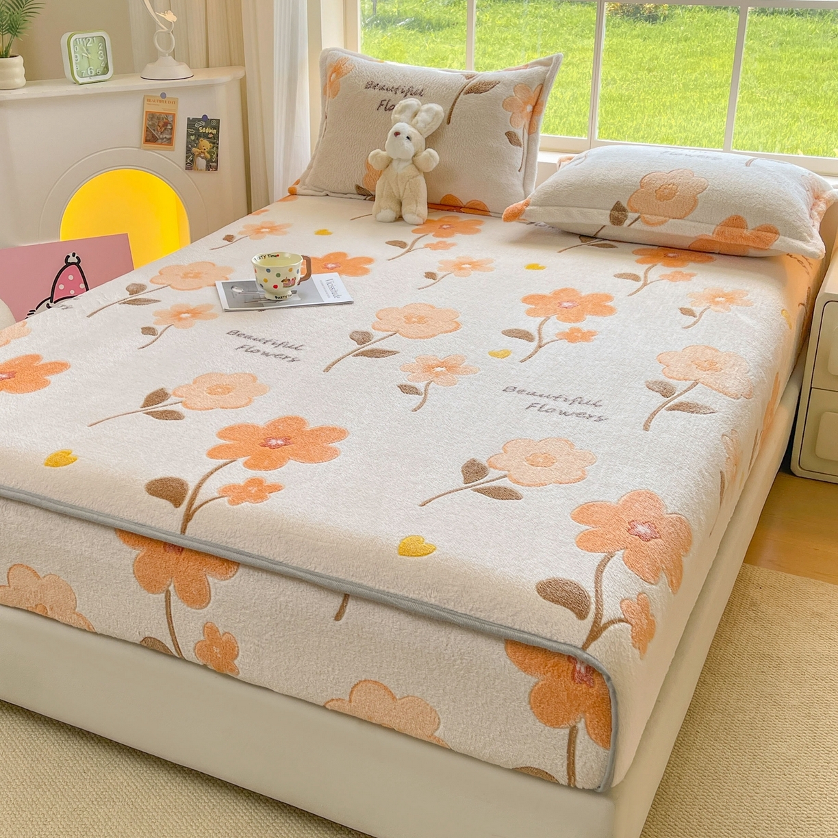 91家纺网 家纺一手货源 找家纺 牵梦萦家纺 2025新款雪花绒立体包边床笠 初夏