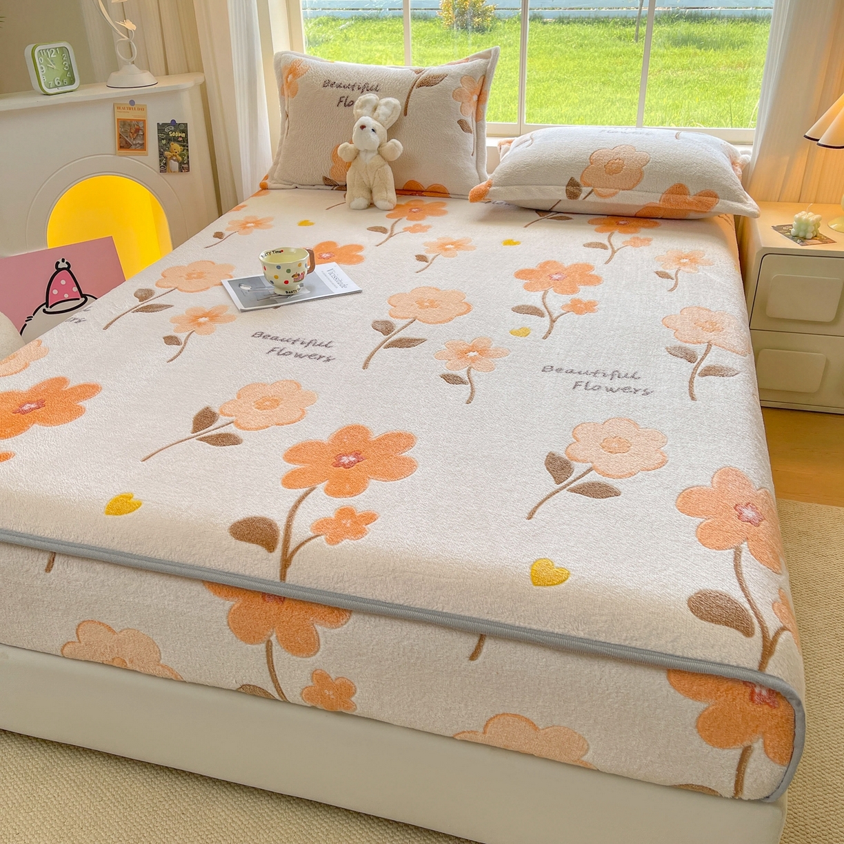 91家纺网 家纺一手货源 找家纺 牵梦萦家纺 2025新款雪花绒立体包边床笠 初夏