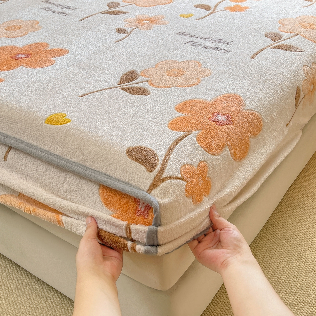 91家纺网 家纺一手货源 找家纺 牵梦萦家纺 2025新款雪花绒立体包边床笠 初夏