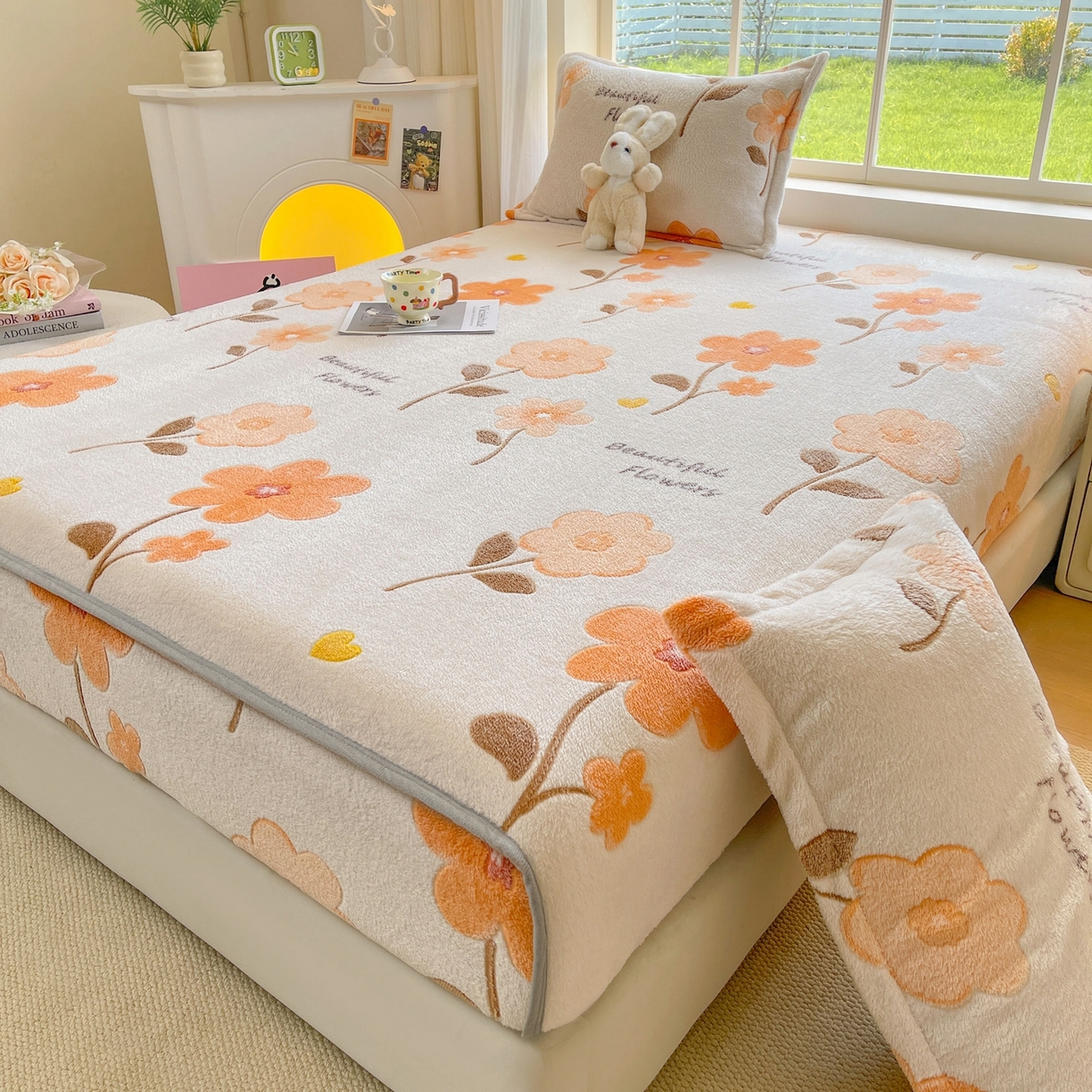 91家纺网 家纺一手货源 找家纺 牵梦萦家纺 2025新款雪花绒立体包边床笠 初夏