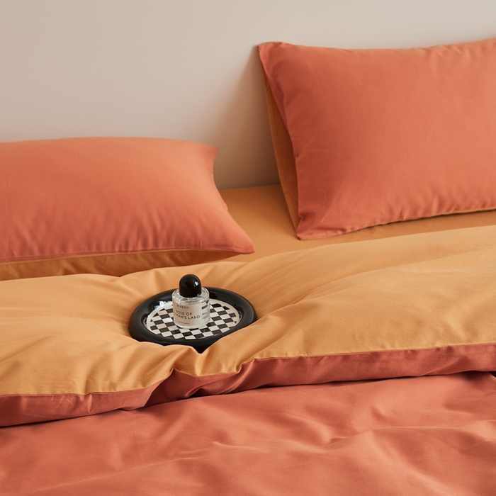 91家纺网 家纺一手货源 找家纺 眷恋家纺 2025新款A类全棉贡缎磨毛双拼色四件套 暖阳