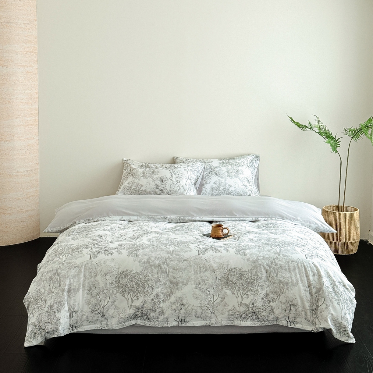 91家纺网 家纺一手货源 找家纺 窝米 2025新款全棉纯棉火山磨毛花卉四件套-第五批 浮生-灰