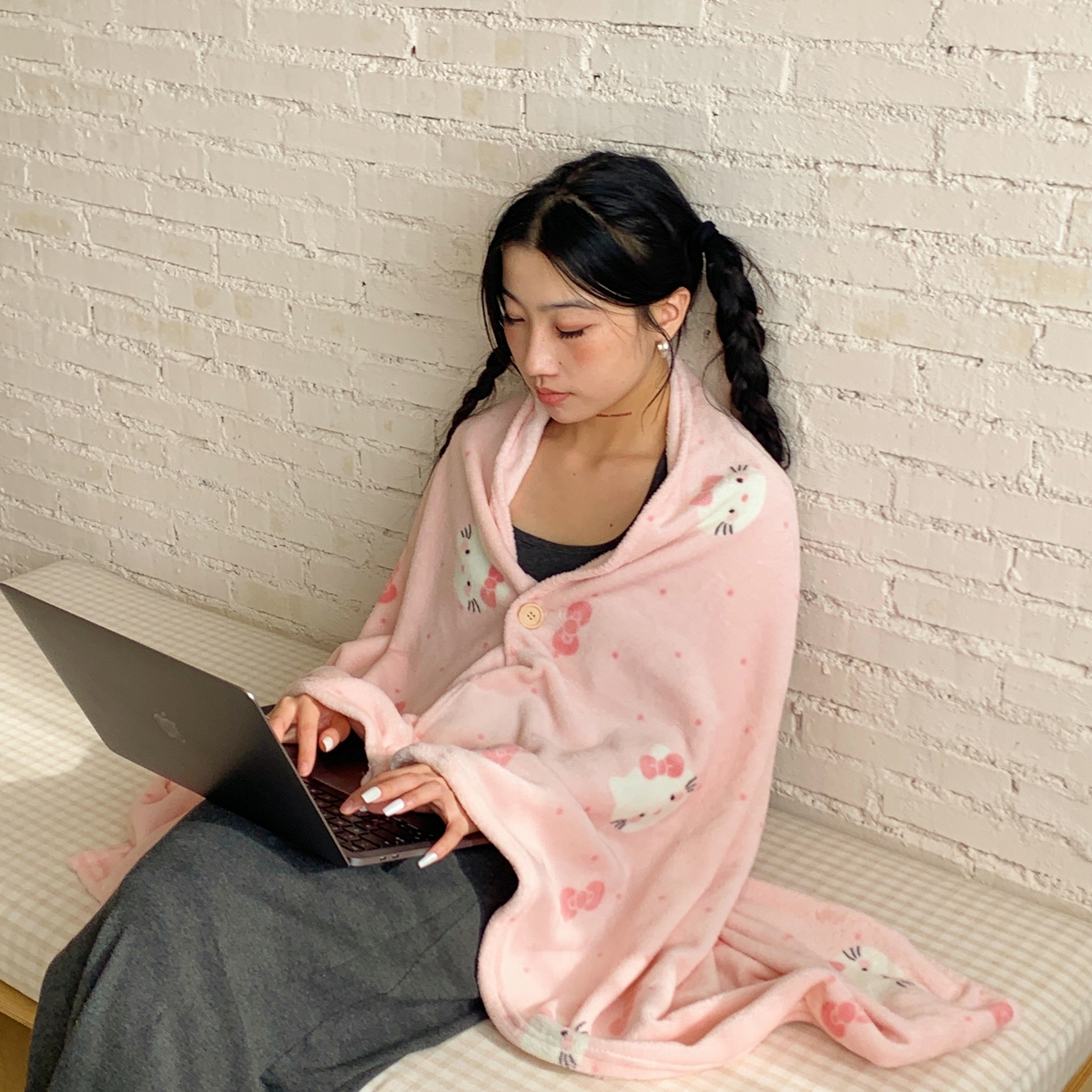 桃喜 2025秋冬新款双面牛奶绒披肩毯毛毯毯子 超甜小猫（双面绒披肩毯）