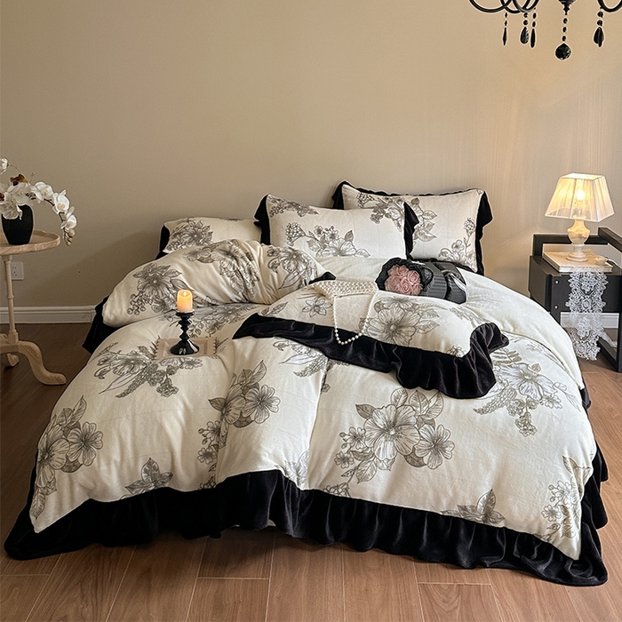 91家纺网 家纺一手货源 找家纺 （总）安哆啦家纺 2025新款法式赫本风牛奶绒四件套