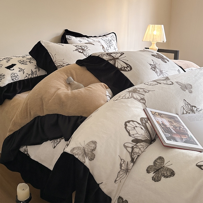 安哆啦家纺 2025新款法式赫本风牛奶绒四件套 法式-蝴蝶翩翩