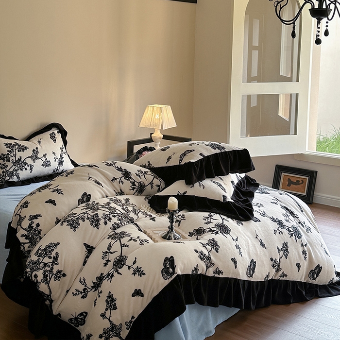 91家纺网 家纺一手货源 找家纺 安哆啦家纺 2025新款法式赫本风牛奶绒四件套 法式-蓝梦里