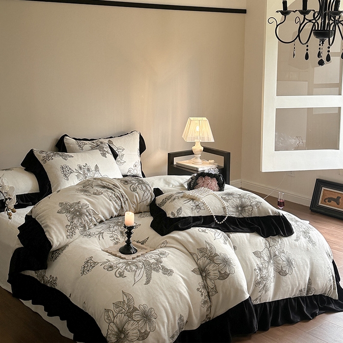 91家纺网 家纺一手货源 找家纺 安哆啦家纺 2025新款法式赫本风牛奶绒四件套 法式-花语浪漫