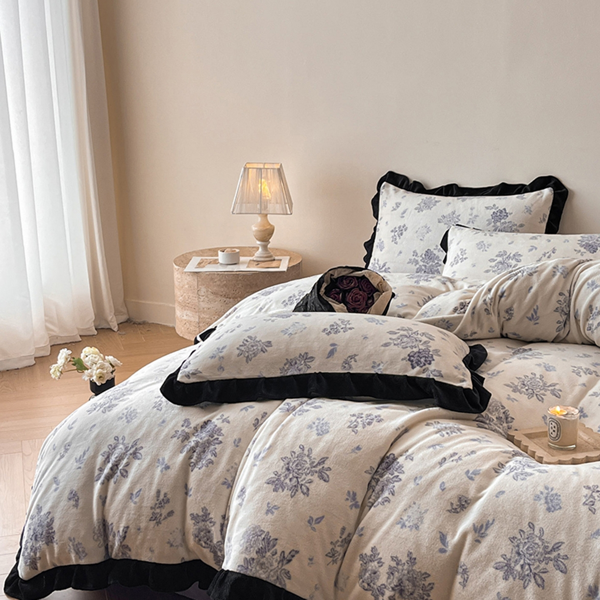 91家纺网 家纺一手货源 找家纺 安哆啦家纺 2025新款法式赫本风牛奶绒四件套 法式-兰絮语