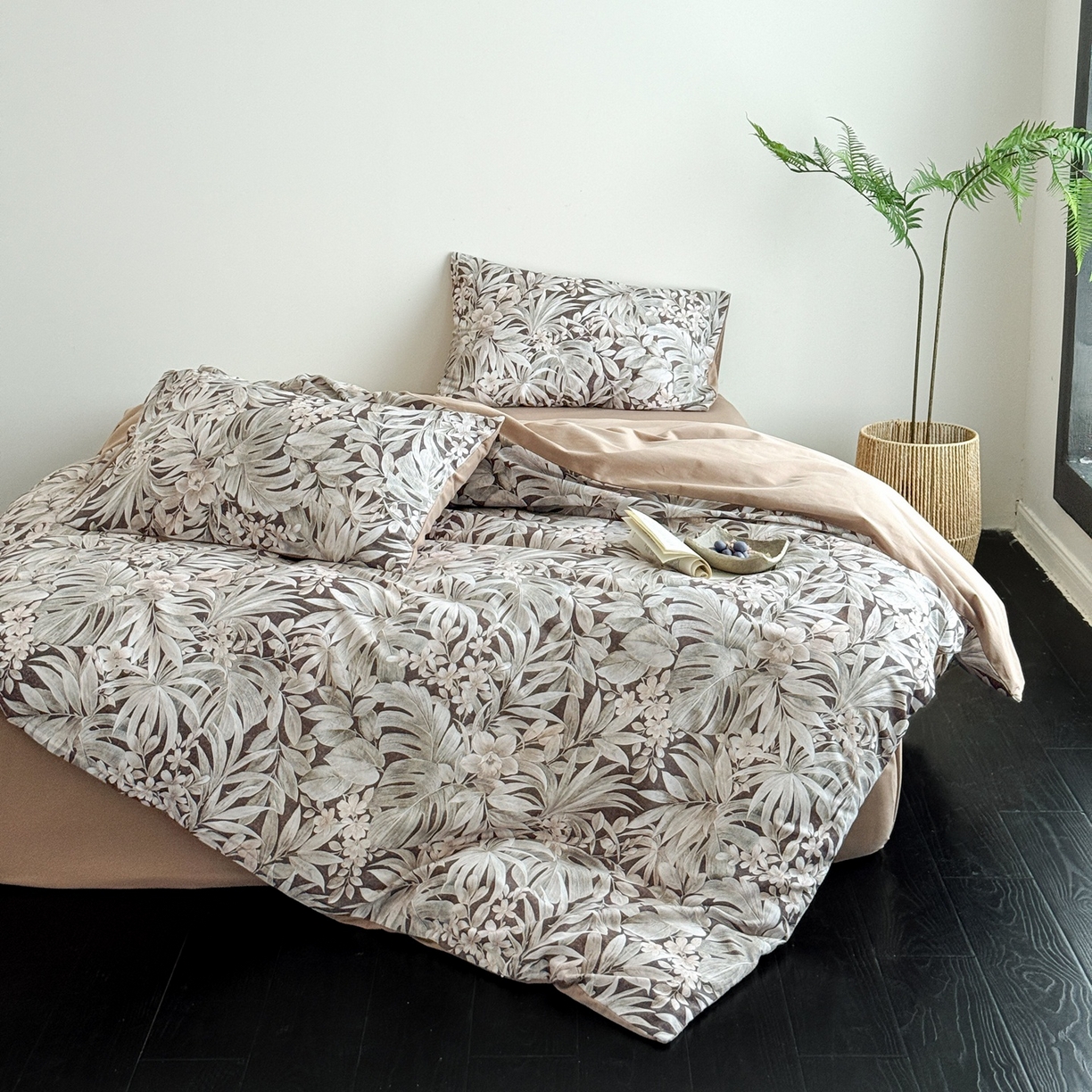 窝米 2025新款全棉纯棉火山磨毛花卉四件套-第五批 疏影-咖