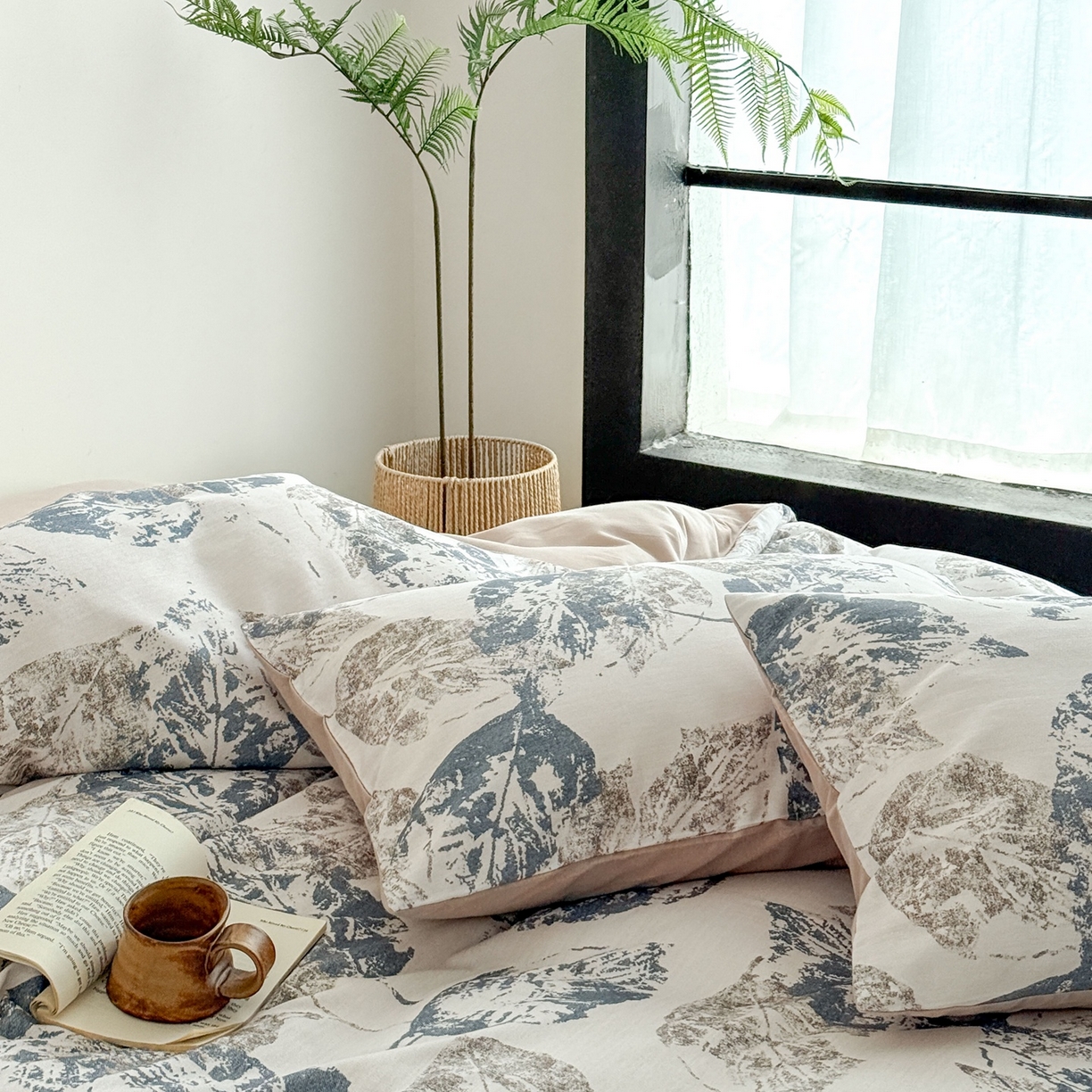 91家纺网 家纺一手货源 找家纺 窝米 2025新款全棉纯棉火山磨毛花卉四件套-第五批 梵庭蓝