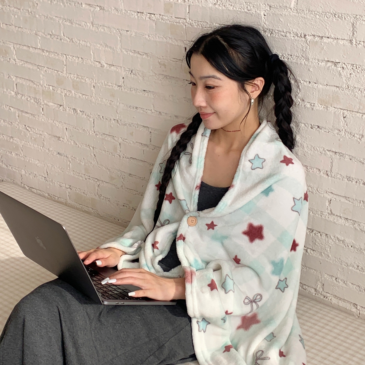 桃喜 2025秋冬新款双面牛奶绒披肩毯毛毯毯子 薄荷奶咖星星（双面绒披肩毯）