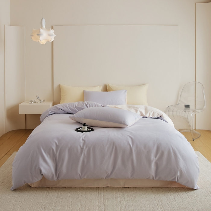 眷恋家纺 2025新款A类全棉贡缎磨毛双拼色四件套 森屿