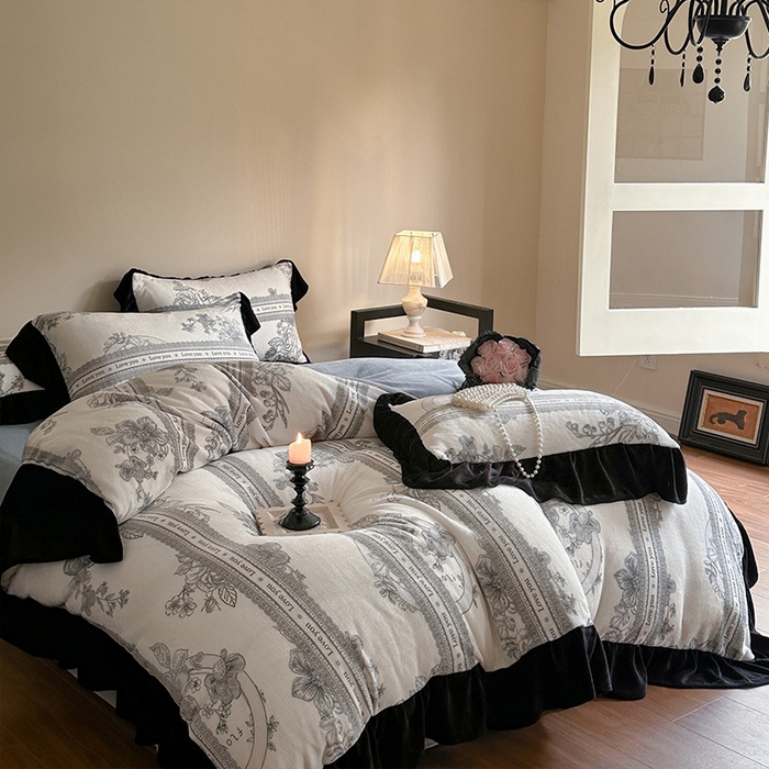 91家纺网 家纺一手货源 找家纺 安哆啦家纺 2025新款法式赫本风牛奶绒四件套 法式-花魅