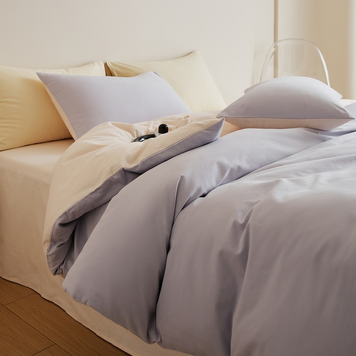 91家纺网 家纺一手货源 找家纺 眷恋家纺 2025新款A类全棉贡缎磨毛双拼色四件套 森屿