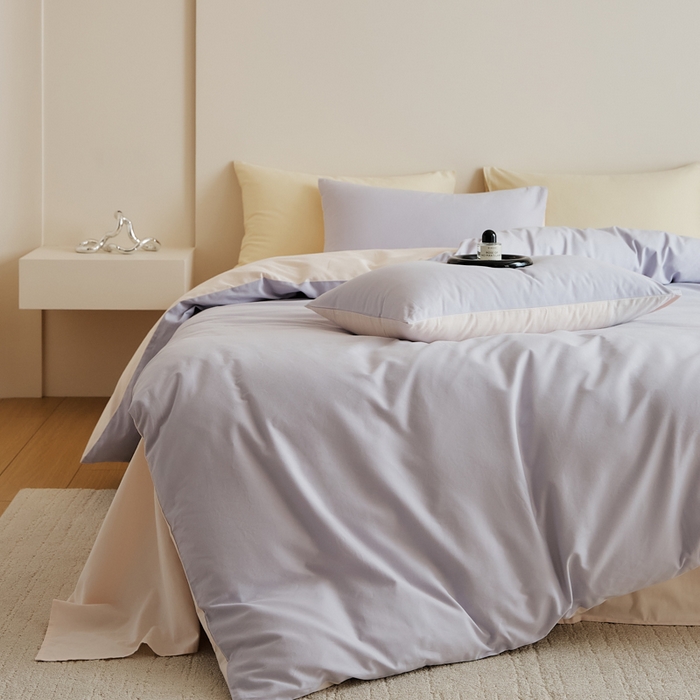 91家纺网 家纺一手货源 找家纺 眷恋家纺 2025新款A类全棉贡缎磨毛双拼色四件套 森屿