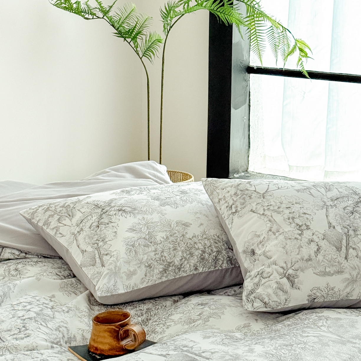 91家纺网 家纺一手货源 找家纺 窝米 2025新款全棉纯棉火山磨毛花卉四件套-第五批 浮生-灰