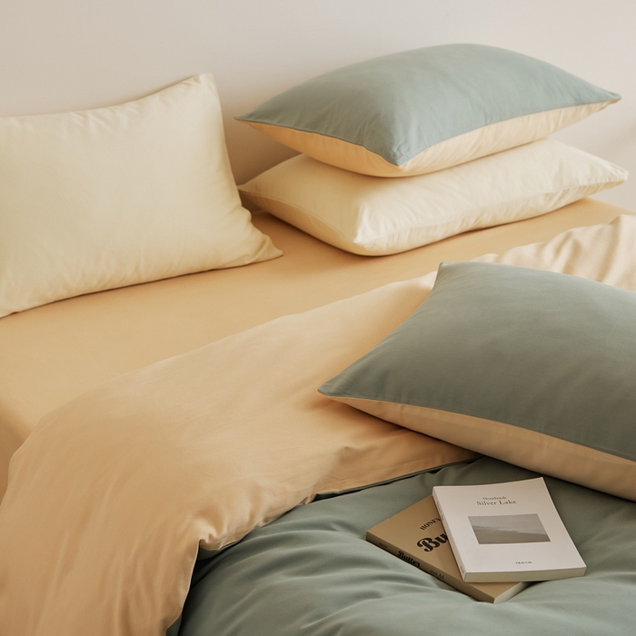 91家纺网 家纺一手货源 找家纺 眷恋家纺 2025新款A类全棉贡缎磨毛双拼色四件套 松风