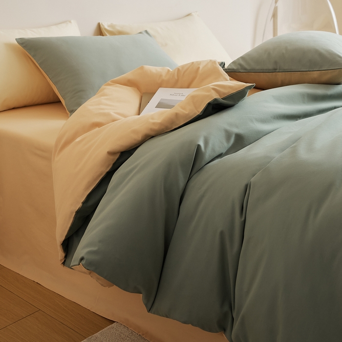 91家纺网 家纺一手货源 找家纺 眷恋家纺 2025新款A类全棉贡缎磨毛双拼色四件套 松风