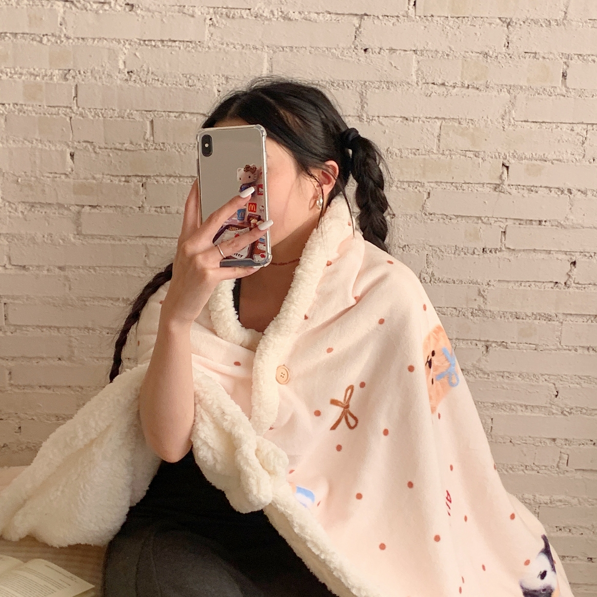 桃喜 2025秋冬新款加厚牛奶绒羊羔绒披肩毯 幸运狗狗（羊羔绒披肩毯）