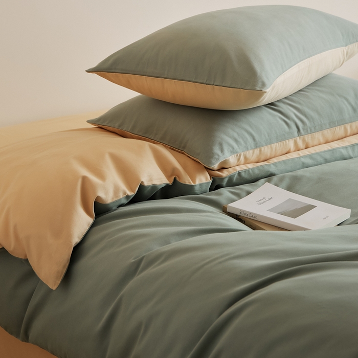 91家纺网 家纺一手货源 找家纺 眷恋家纺 2025新款A类全棉贡缎磨毛双拼色四件套 松风