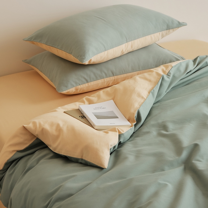 91家纺网 家纺一手货源 找家纺 眷恋家纺 2025新款A类全棉贡缎磨毛双拼色四件套 松风