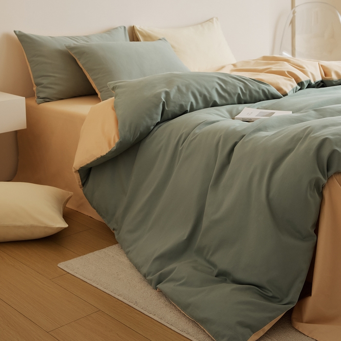 91家纺网 家纺一手货源 找家纺 眷恋家纺 2025新款A类全棉贡缎磨毛双拼色四件套 松风