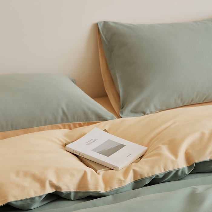 91家纺网 家纺一手货源 找家纺 眷恋家纺 2025新款A类全棉贡缎磨毛双拼色四件套 松风