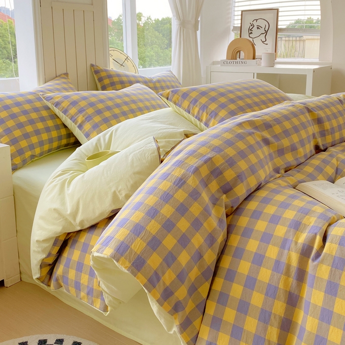 91家纺网 家纺一手货源 找家纺 （总）春皖家纺 2025新款全棉纯棉色织AB版水洗棉四件套