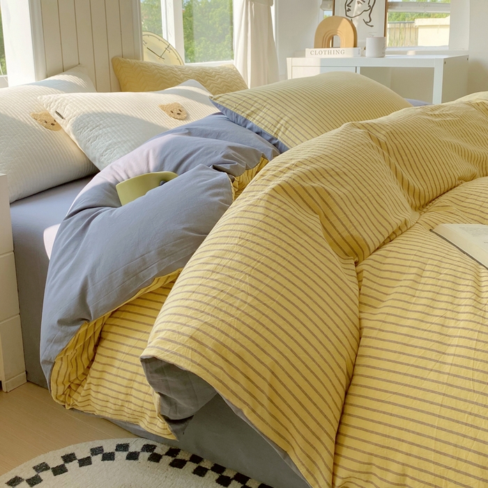 91家纺网 家纺一手货源 找家纺 （总）春皖家纺 2025新款全棉纯棉色织AB版水洗棉四件套