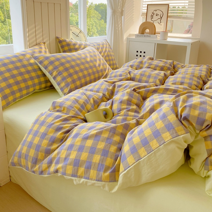 91家纺网 家纺一手货源 找家纺 春皖家纺 2025新款全棉纯棉色织AB版水洗棉四件套 半见