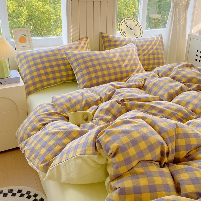 91家纺网 家纺一手货源 找家纺 春皖家纺 2025新款全棉纯棉色织AB版水洗棉四件套 半见