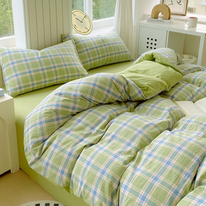 91家纺网 家纺一手货源 找家纺 春皖家纺 2025新款全棉纯棉色织AB版水洗棉四件套 初恋