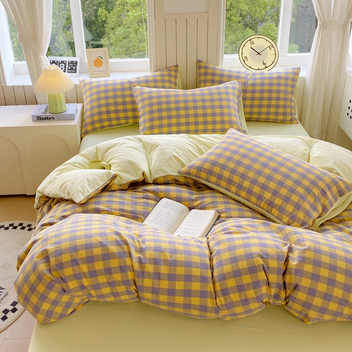 91家纺网 家纺一手货源 找家纺 春皖家纺 2025新款全棉纯棉色织AB版水洗棉四件套 半见