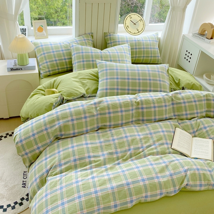 91家纺网 家纺一手货源 找家纺 春皖家纺 2025新款全棉纯棉色织AB版水洗棉四件套 初恋