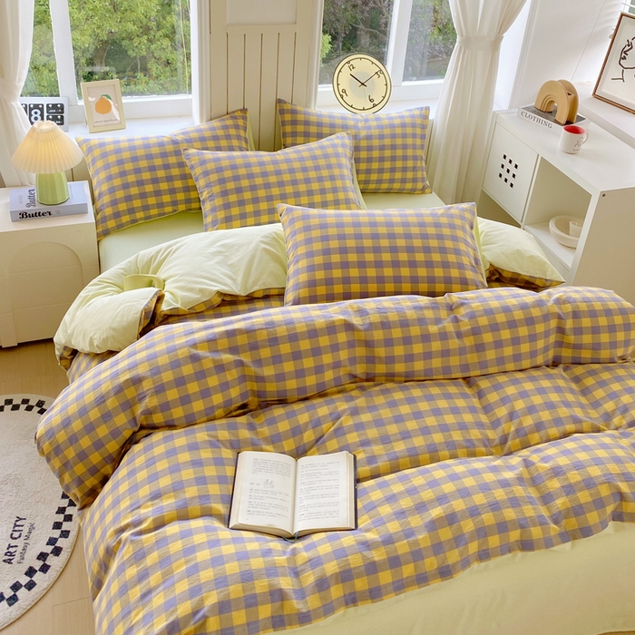 91家纺网 家纺一手货源 找家纺 春皖家纺 2025新款全棉纯棉色织AB版水洗棉四件套 半见