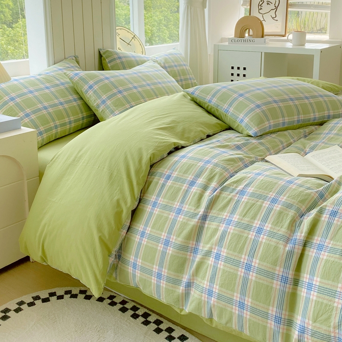 91家纺网 家纺一手货源 找家纺 春皖家纺 2025新款全棉纯棉色织AB版水洗棉四件套 初恋