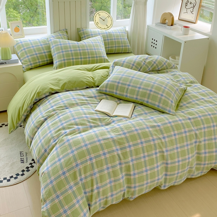 91家纺网 家纺一手货源 找家纺 春皖家纺 2025新款全棉纯棉色织AB版水洗棉四件套 初恋