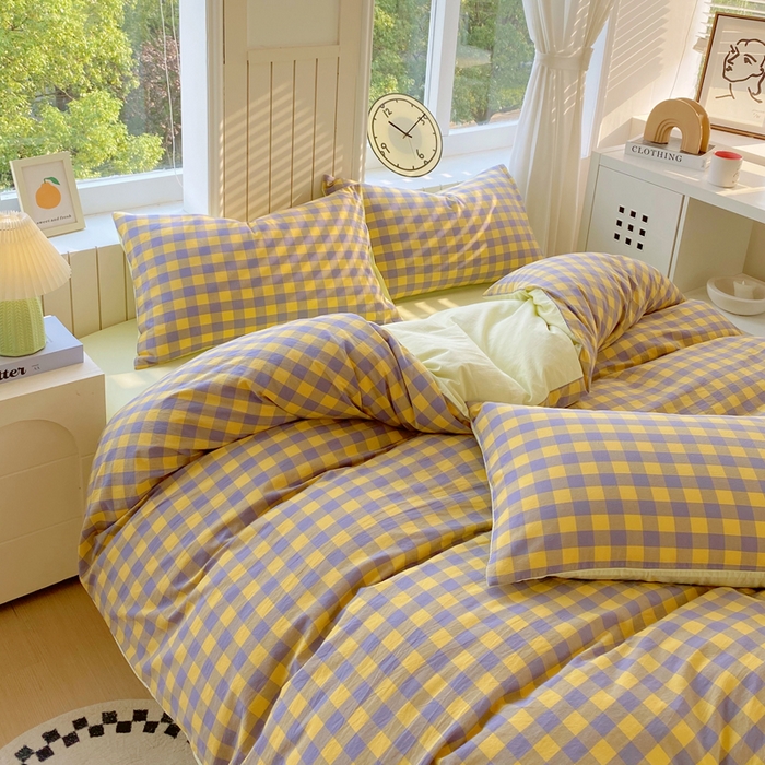 91家纺网 家纺一手货源 找家纺 春皖家纺 2025新款全棉纯棉色织AB版水洗棉四件套 半见