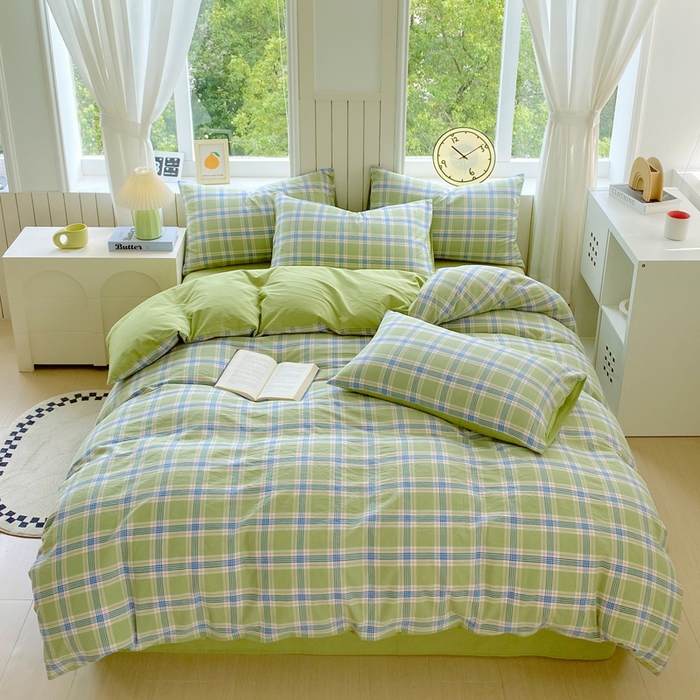 91家纺网 家纺一手货源 找家纺 春皖家纺 2025新款全棉纯棉色织AB版水洗棉四件套 初恋