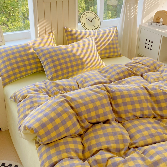 91家纺网 家纺一手货源 找家纺 春皖家纺 2025新款全棉纯棉色织AB版水洗棉四件套 半见