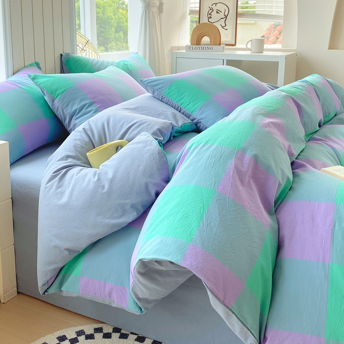 91家纺网 家纺一手货源 找家纺 （总）春皖家纺 2025新款全棉纯棉色织AB版水洗棉四件套